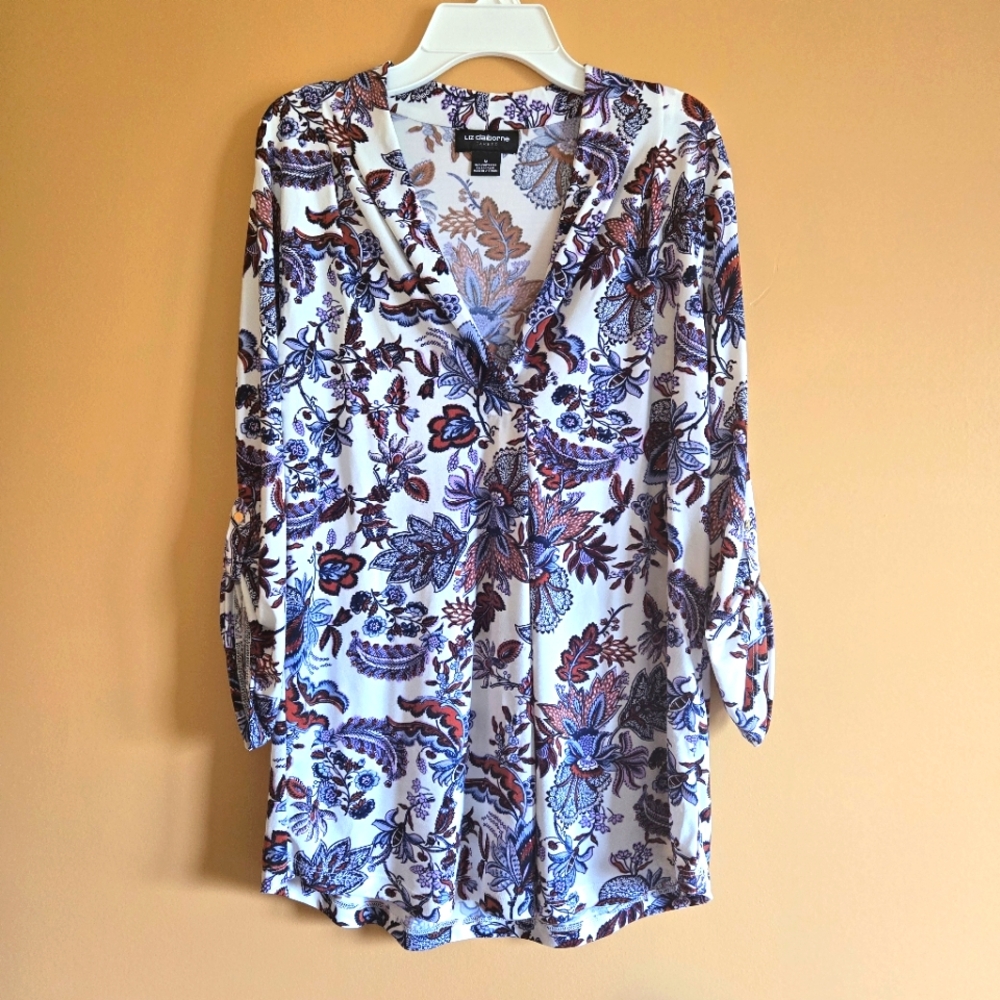 Liz Claiborne Floral V-Neck Top PTP=19"
